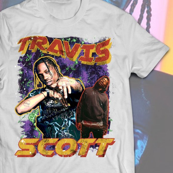 Vintage Style White Travis Scott Hip Hop Tee - Picture 2 of 2